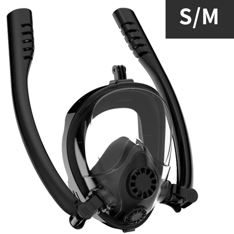 Маска для плавания и подводного плавания для всего лица, оборудование для дайвинга, анти-туман, анти-утечка, двойная дыхательная трубка, очки для дайвинга - Цвет: Black  SM