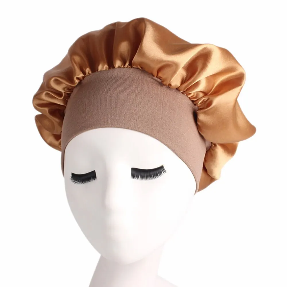 58 см регулируемая водонепроницаемая шапочка для душа для ухода за длинными волосами Женская атласная ночная шапочка для сна шелковая шапочка для химиотерапии высокоэластичная - Color: gold color