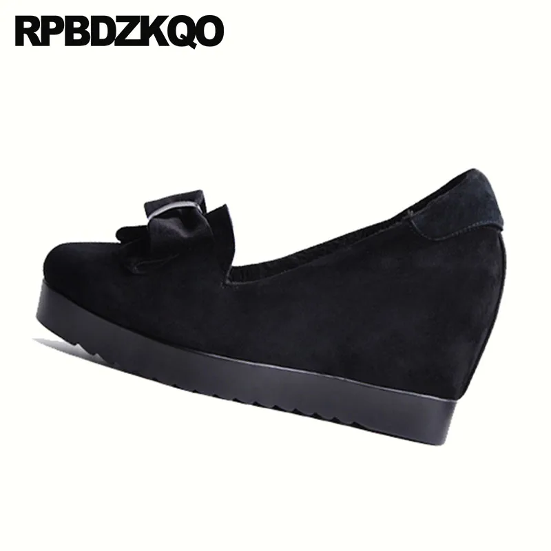 33 Fur Élégant Dames vin Rouge Bout Pouces En Compensées Lined Office Hauts 34 Qualité Noir Cachée Cuir Noir 3 Rond black Arc Suede Chaussures Taille Pompes Talons 4 Véritable 4PwUf7