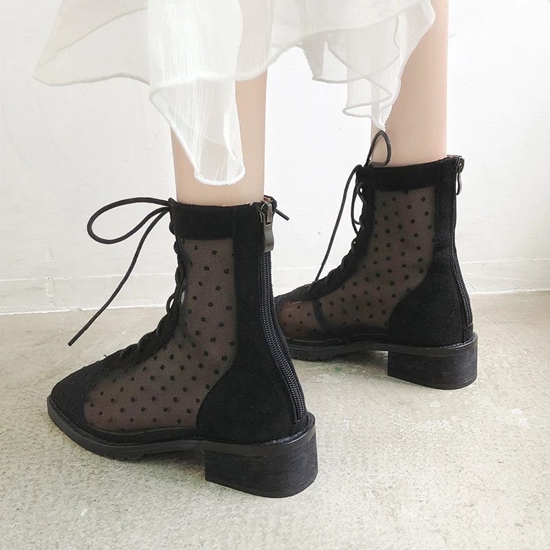 

Polka dot net boots hollow cross strap sandals women shoes 2019 summer autumn new net red casual breathable with cold boots