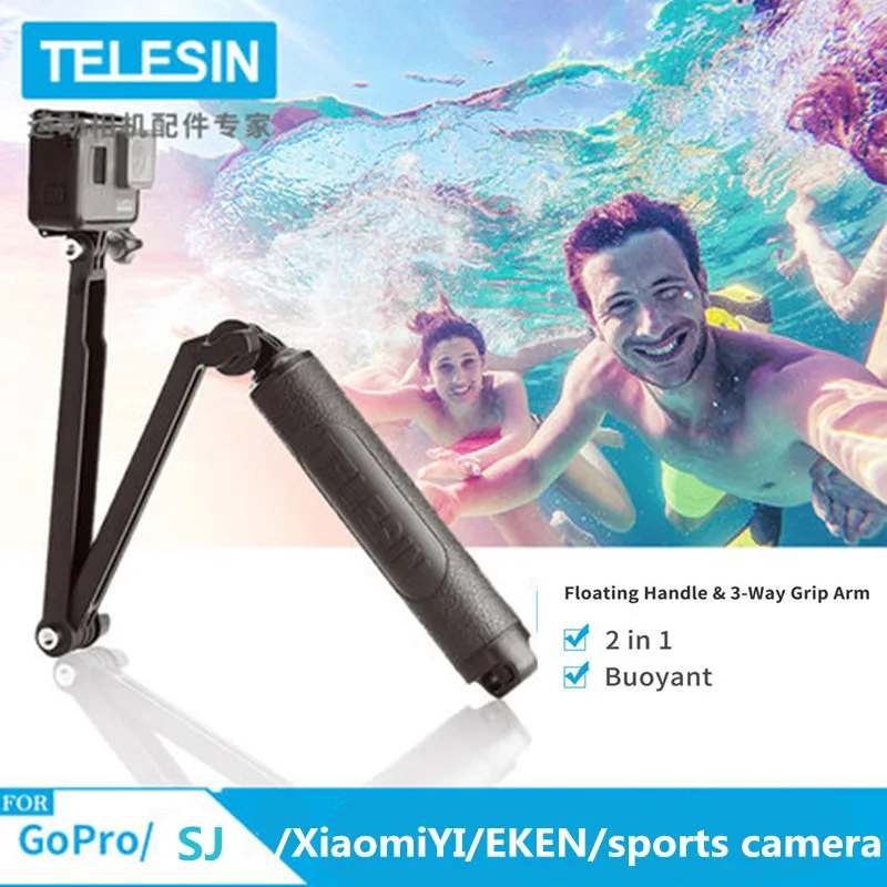 

TELESIN New Design for Gopro Accessories Tripod 3 Way Monopod Mount Float Bobber Grip for Gopro Hero6 5 4 3+ for xiaomiyi SJ4000