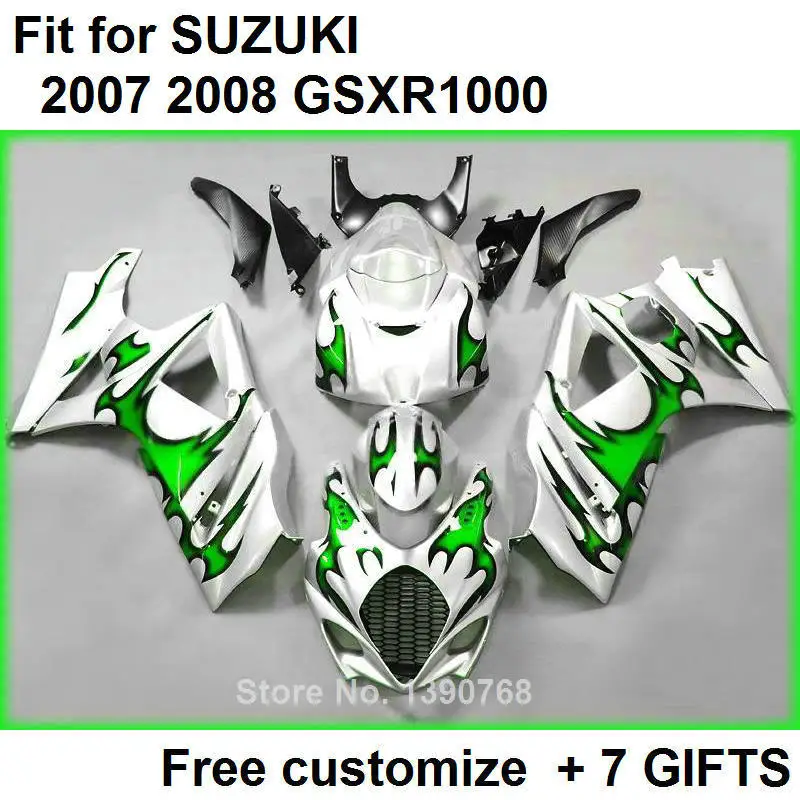 

ABS bodywork fairings for Suzuki GSXR1000 2007 2008 silver green black motorcycle fairing kit GSXR1000 07 08 BL75