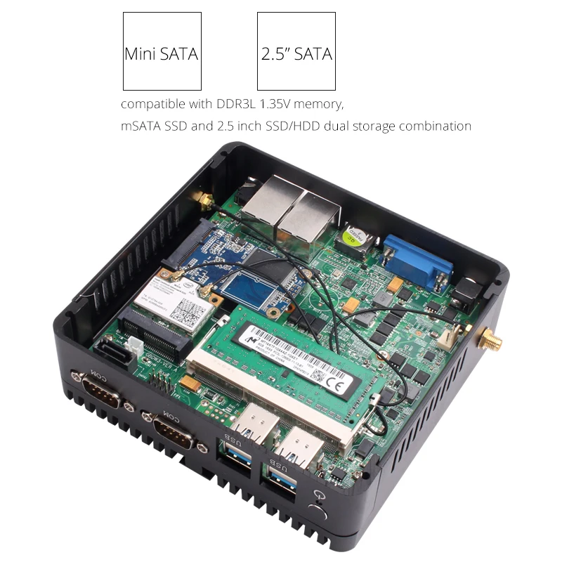 XCY sin ventilador Mini PC Intel Pentium 3805U Windows Linux Dual NIC Gigabit Ethernet 2 * RS232 HDMI VGA 4 * USB WiFi Industrial Micro PC