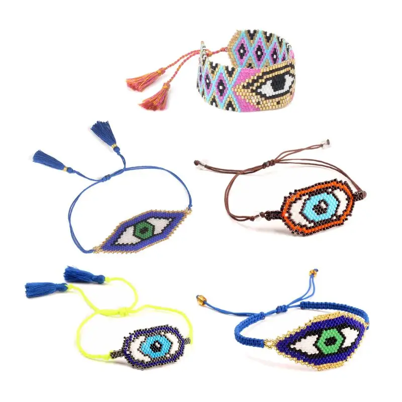 

Handmade MIYUKI Seed Beads Evil Eye Woven Charm Bracelet Women Fashion Jewelry