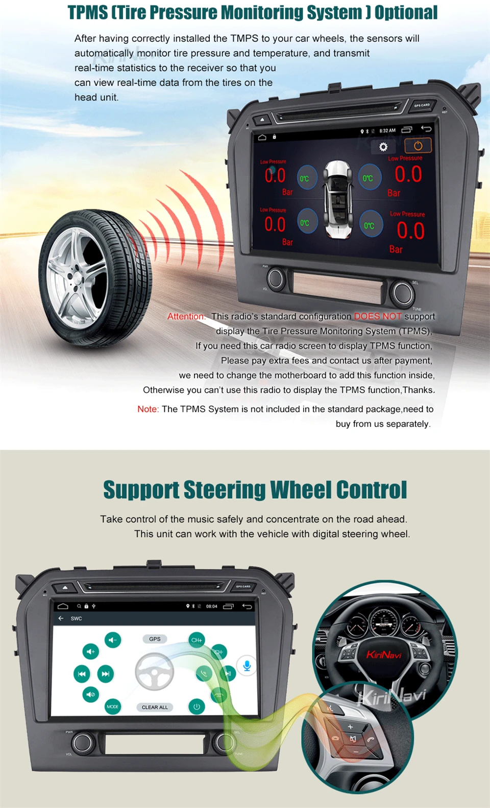Best KiriNavi Octa core 4G LET android 7 car radio for Suzuki Grand Vitara dvd gps 2015 - 2017 support 4K Video 4G 7