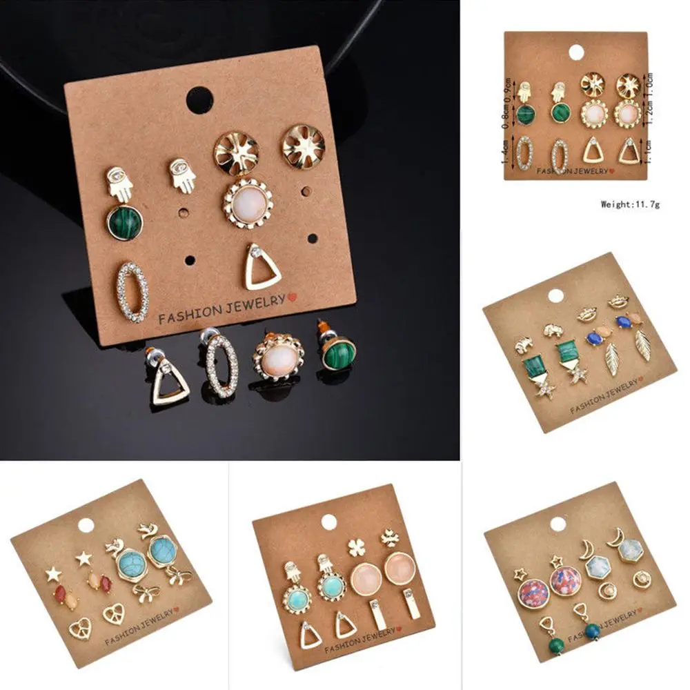 

6 Pairs Fashion Women Rhinestone Crystal Pearl Earrings Set Ear Stud Jewelry New