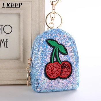 

Sequins Coin Purse Keychain Cherry Sequins Coin Purse Girls Small Bag Fruit Mini Coin Purse Satchel Women Wallet Key Ring