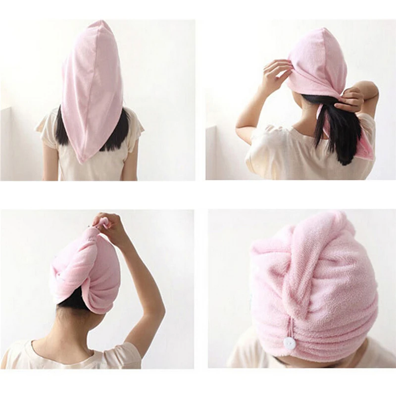 

Bathing Hair Wrap Head Towel Quick Dry Bath Turbie Turban Twist Drying Cap Loop Button Makeup Cosmetic Tool For Lady Women Girls