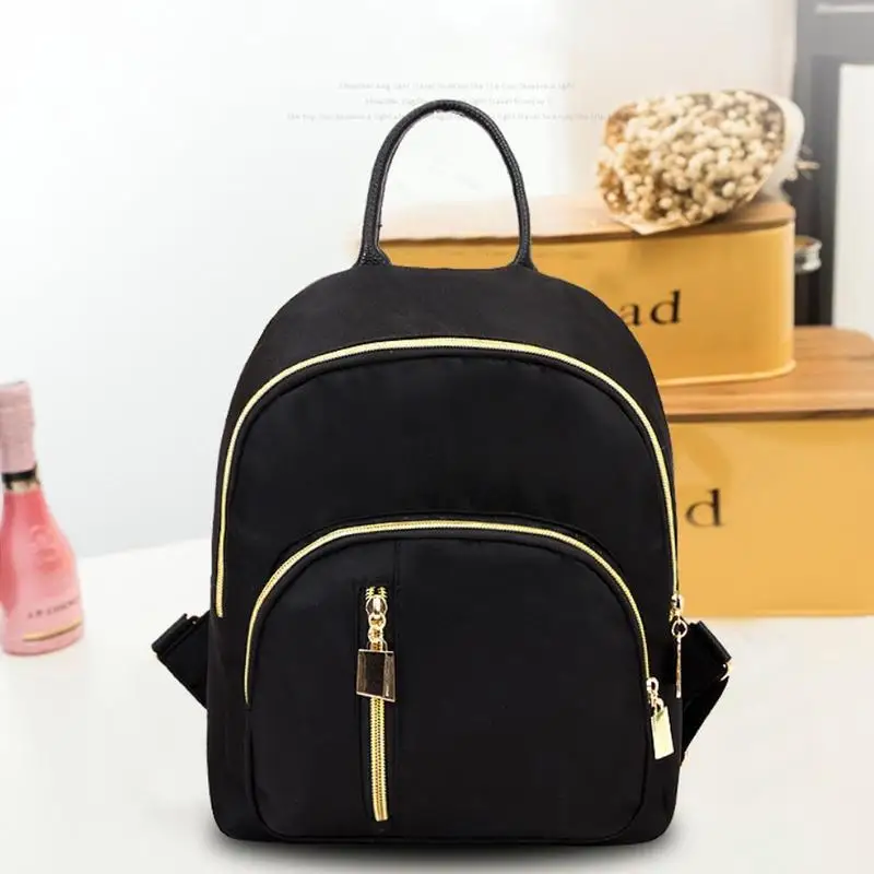 

Fashion Women Small Backpack Travel Nylon Bag Shoulder Bag Black Elegant PU Leahter Backpack Large Space For Women