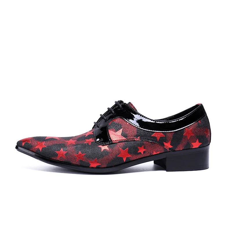 Toe Vestido As Sapatas Homem Show Até De Impressão Couro Sapatos Calçado Preto Estrela Cavalheiro Rendas Crescente Vermelha Homens Festa Altura Dos Apontou PqRnBwxr5q
