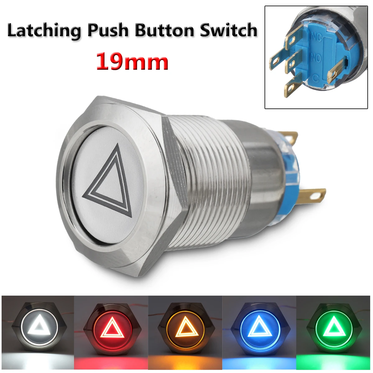 

19mm 5pins 12V Universal Car Dome Push Button Switch LED Hazard Warning Light ON/OFF Switches For Truck Trailer Boat