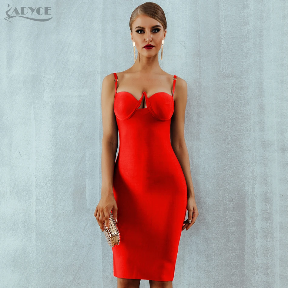

Adyce 2019 New Summer Bandage Dress Women Red Black Sexy V Neck Sleeveless Hollow Out Luxury Club Celebrity Party Dress Vestidos