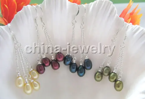 

Free Shipping >>>>Genuine 4pairs 7-8mm multicolor baroque freshwater pearl earring - silver