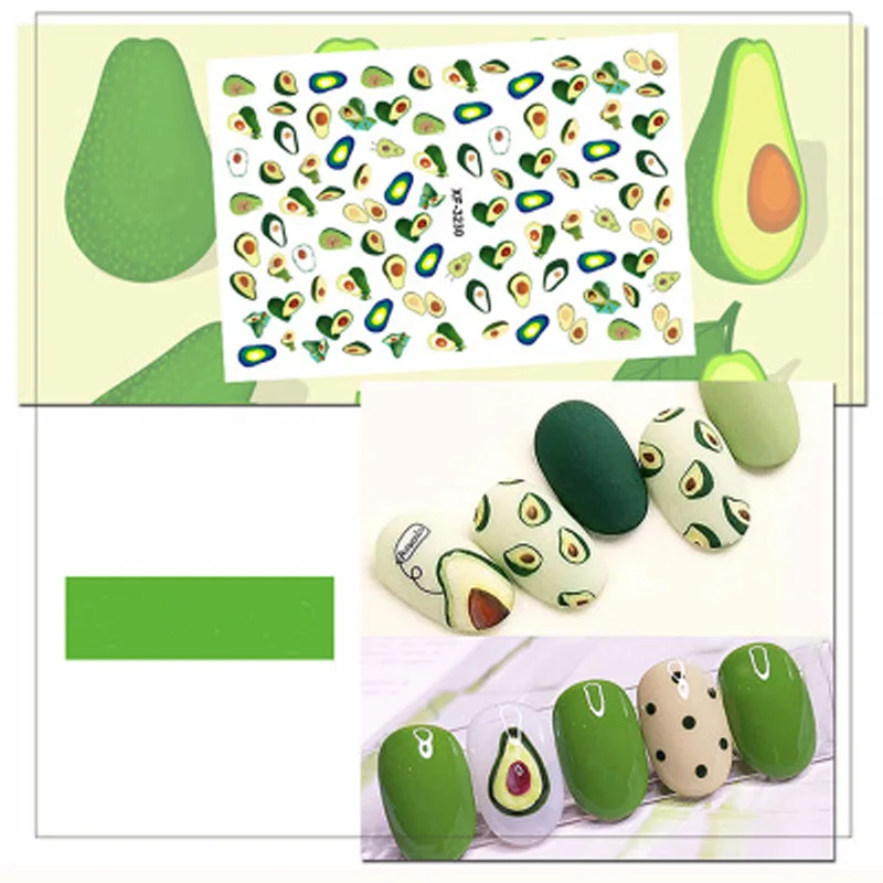 

5pcs Green Plant Nail Sticker Summer Colorful Designs Decals Sets Flower/Avocado/Heart Shape Nail Art Tools Decor Beauty Tips