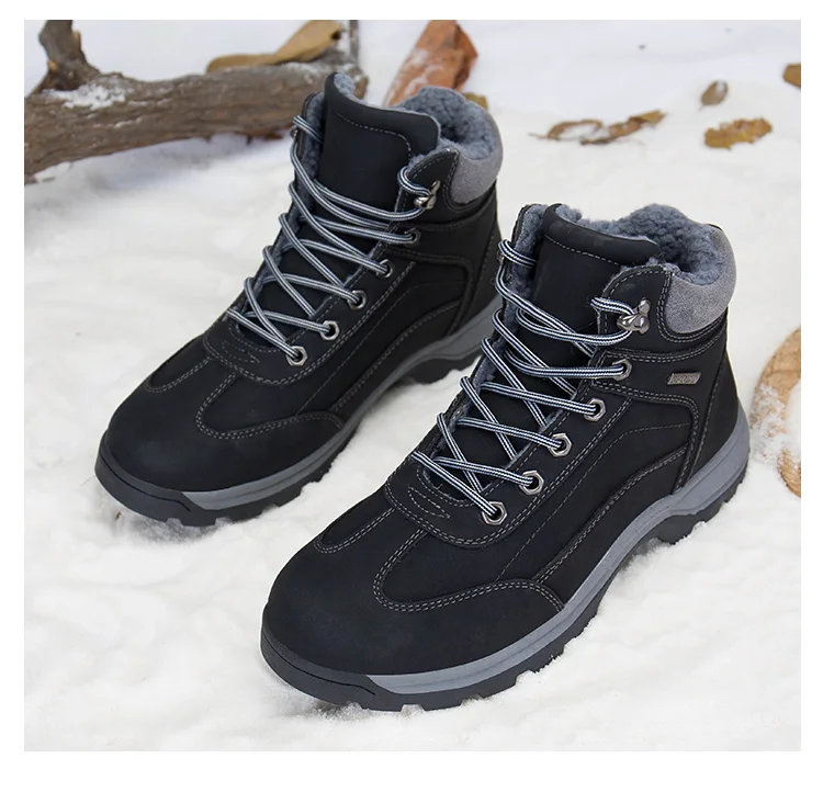 Классические зимние мужские теплые ботинки теплые мужские ботильоны из толстого плюша водонепроницаемые Нескользящие теплые рабочие ботинки для походов на шнуровке