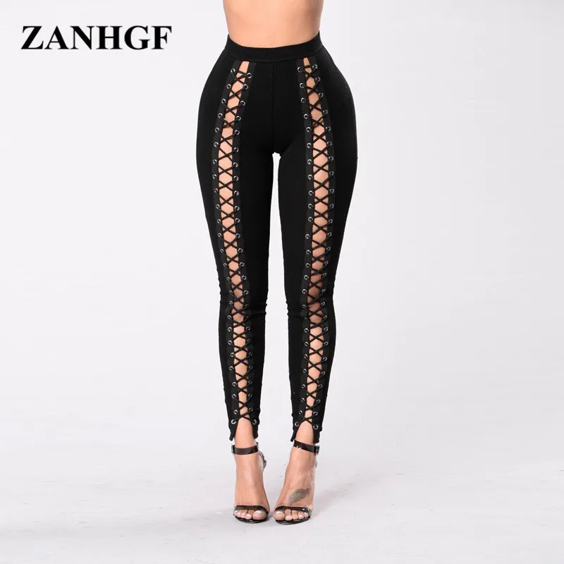 Sexy Criss Cross Tie Fitness Legging Women Black White High Waist Women ...