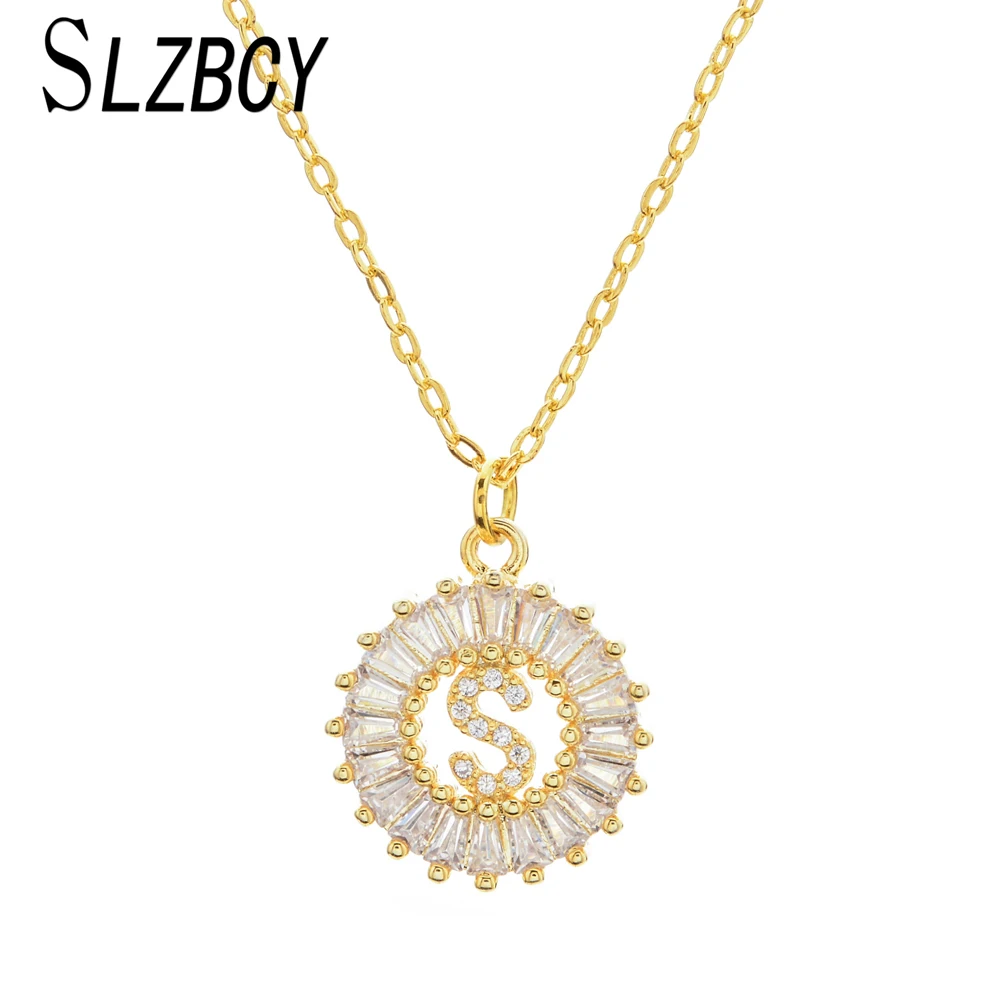 

SLZBCY White AAA Cubic Zirconia 26 Letter Alphabet Pendant Necklaces For Women A-Z Initial Copper Chain Necklace Female Jewelry