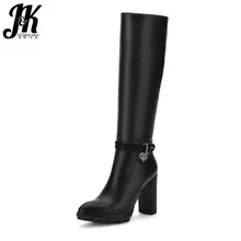 J& K/женские сапоги до колена высокого качества Женская обувь на толстом высоком каблуке женские короткие плюшевые зимние сапоги Очаровательная металлическая платформа на молнии