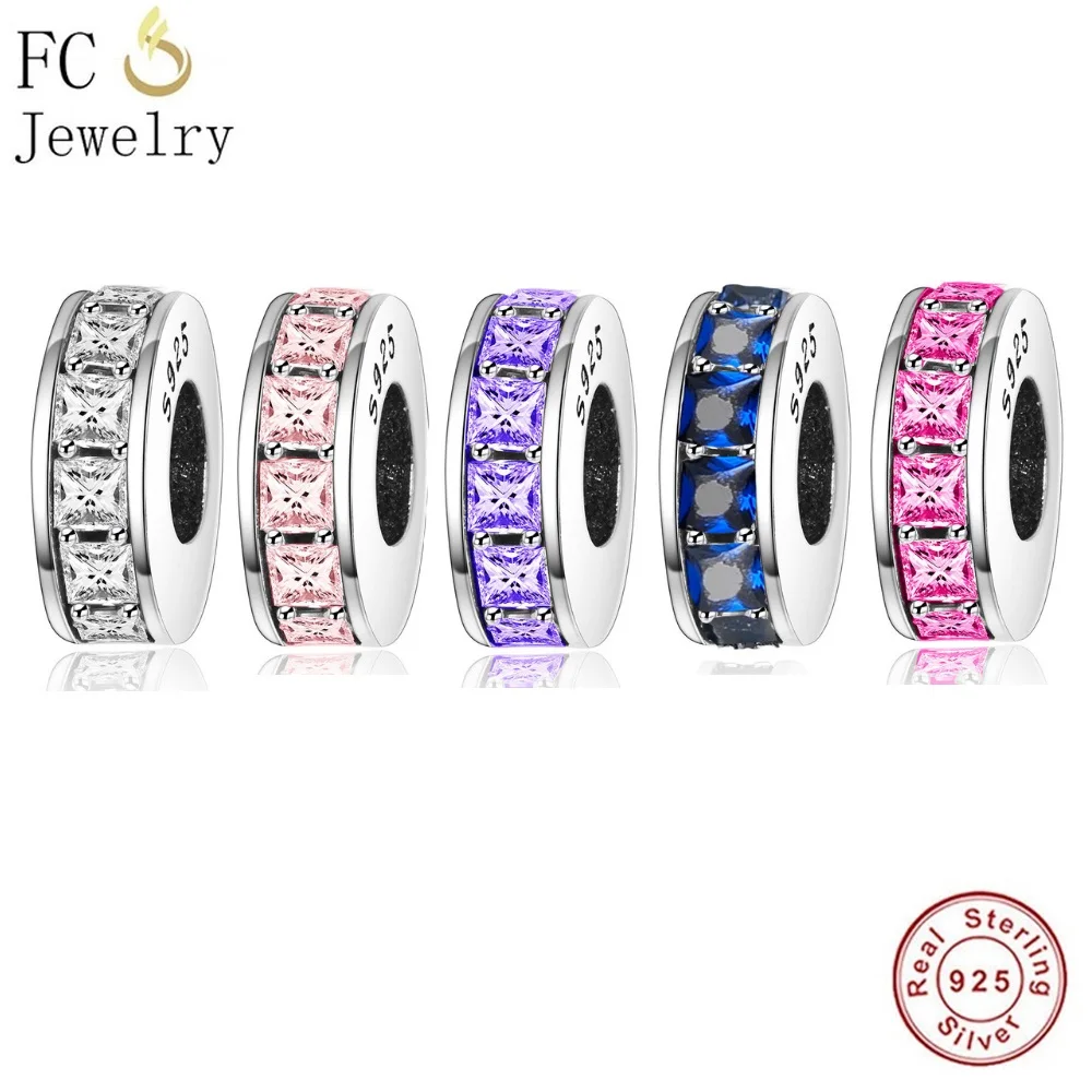 

Genuine 925 Silver Shining Elegant Spacer Charm Bead STOPPER Pave CZ Fit Original Pandora Charms Bracelet European Gift Berloque