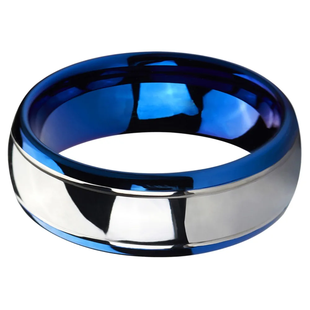 

8mm Tungsten Carbide Ring Blue Wedding Bands Silver Dome Couple Rings for Lovers Fashion Jewelry