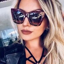 Горячие кошачий глаз знаменитостей Ким солнечные очки в стиле Кардашьян Роскошные брендовые дизайнерские женские Солнцезащитные очки женские большие оправы очки «кошачий глаз»