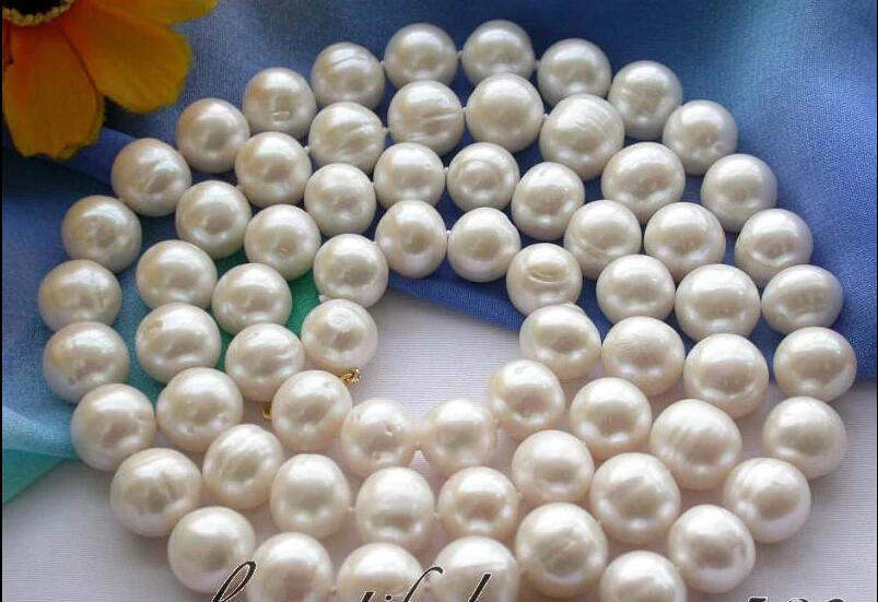 

z3096 33inch 12mm white round freshwater pearl necklace AAA