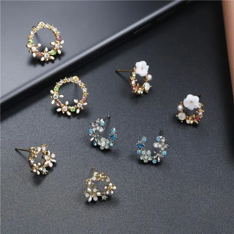 

Colorful Small Flower Wreath Circle Stud Earrings For Women Fashion Jewelry