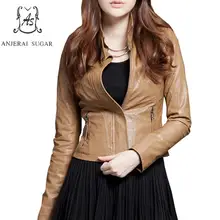 Весенняя Новинка, Женская куртка из натуральной овчины, повседневная, мотоциклетная, хаки, сексуальная, тонкая, на молнии, офисная, для женщин, короткие куртки, пальто