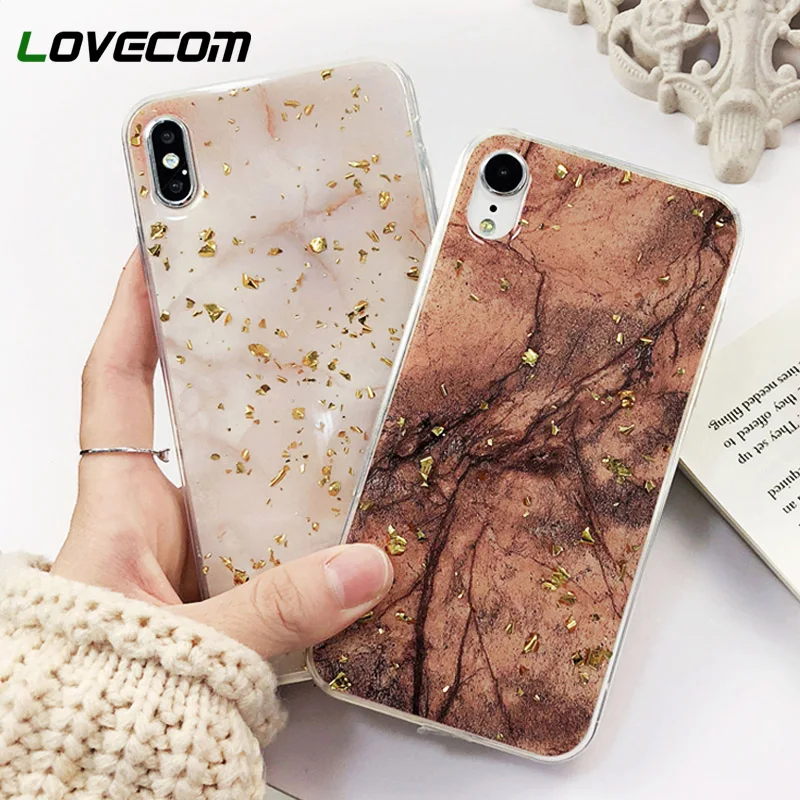 

LOVECOM Vintage Platinum Marble Texture Case For iPhone XS XR XS Max X 6 6S 7 8 Plus Soft TPU Full Body Phone Back Cover Coque