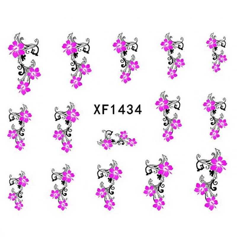 10 шт., акция, наклейки для дизайна ногтей, цветок, длинная лоза, черные кружевные наклейки, украшения, маникюр, сделай сам, стильные обертывания, инструменты, XF1422-1452 - Цвет: XF1434