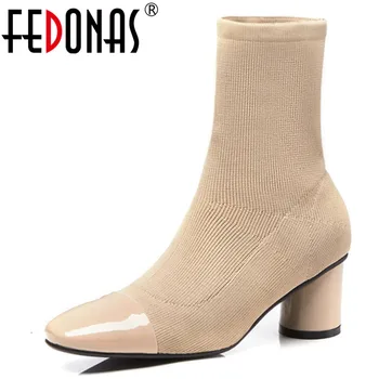 

FEDONAS Female Mid-calf Boots Women High Heels Socks Boots Brand Autumn Elegant Wedding Party Shoes Woman Ladies Office Pumps