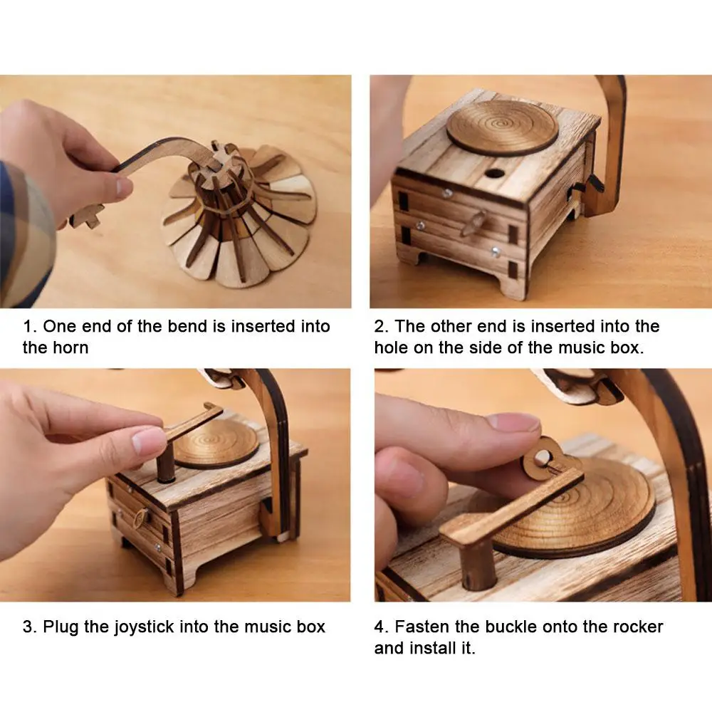 Креативные граммофон музыкальные коробки DIY деревянная музыкальная шкатулка