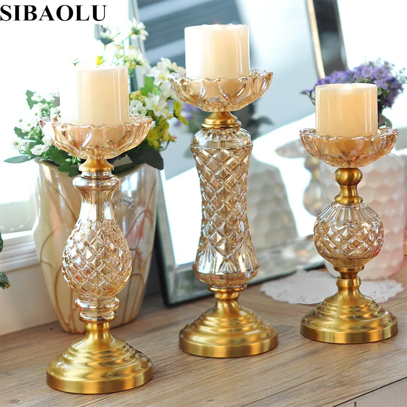 Home Decorative Vintage Candle Holder Europe Luxury Crystal CandleStick