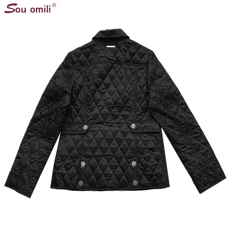 

Quilted Cotton-padded Jacket Women Black Lozenge Winter Jacket Plus size Coat femininas chaqueta Pockets Outerwear