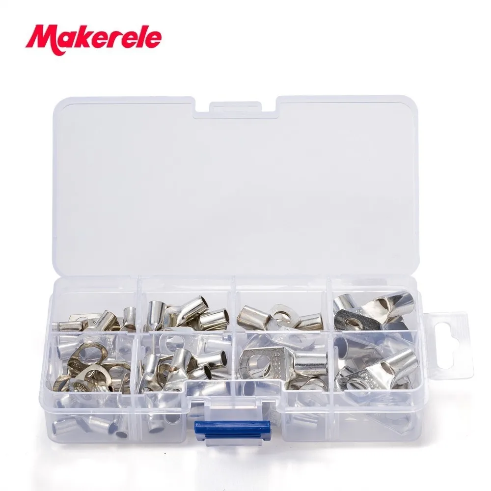 

Free Shipping 60pcs Terminals set Wire terminals connector Bolt Hole Tinned Copper Cable lugs Cold-pressed crimp type