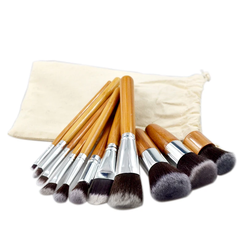 

11 Pcs/Set Professional Makeup Brushes Set Bamboo Powder Foundation Eyeshadow Make Up Brushes Set Soft Fiber Makeup Brush Tools