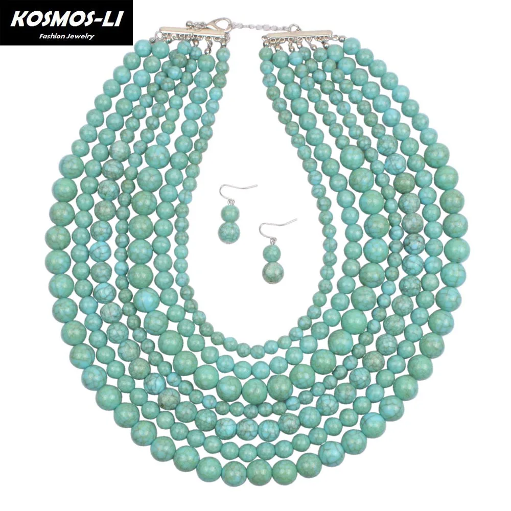 

KOSMOS-LI Maxi Necklace New Fashion Simulated Stone Resin Bead Multi Layer Strand Boho Necklace For Women Hyperbole Jewelry 6560