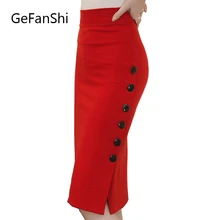 Plus Size New Fashion 2017 Women Skirt Midi Skirt Slim OL Sexy Open Slit Button Slim Pencil Skirt Elegant Ladies Skirts 2 Colors