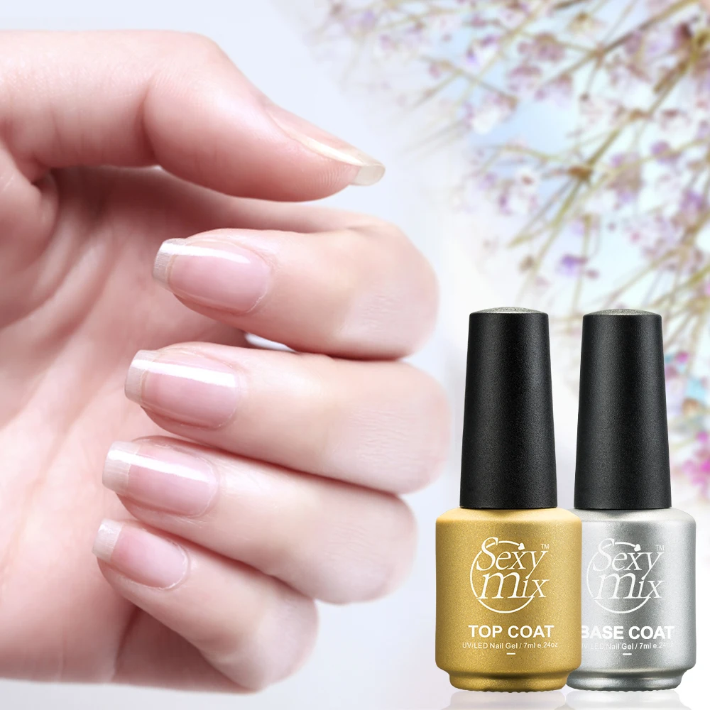

Sexymix 2Pcs Base Top Coat Gel Lacquer kits For Nail Art Soak-off UV Gel Nail Polish 7ml Transparent Manicuer Function Nail Glue