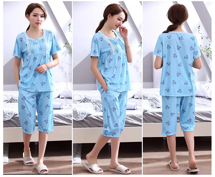 Летняя Пижама с коротким рукавом, хлопковые Пижамные комплекты, Женская домашняя одежда размера плюс M-4XL, пижамы