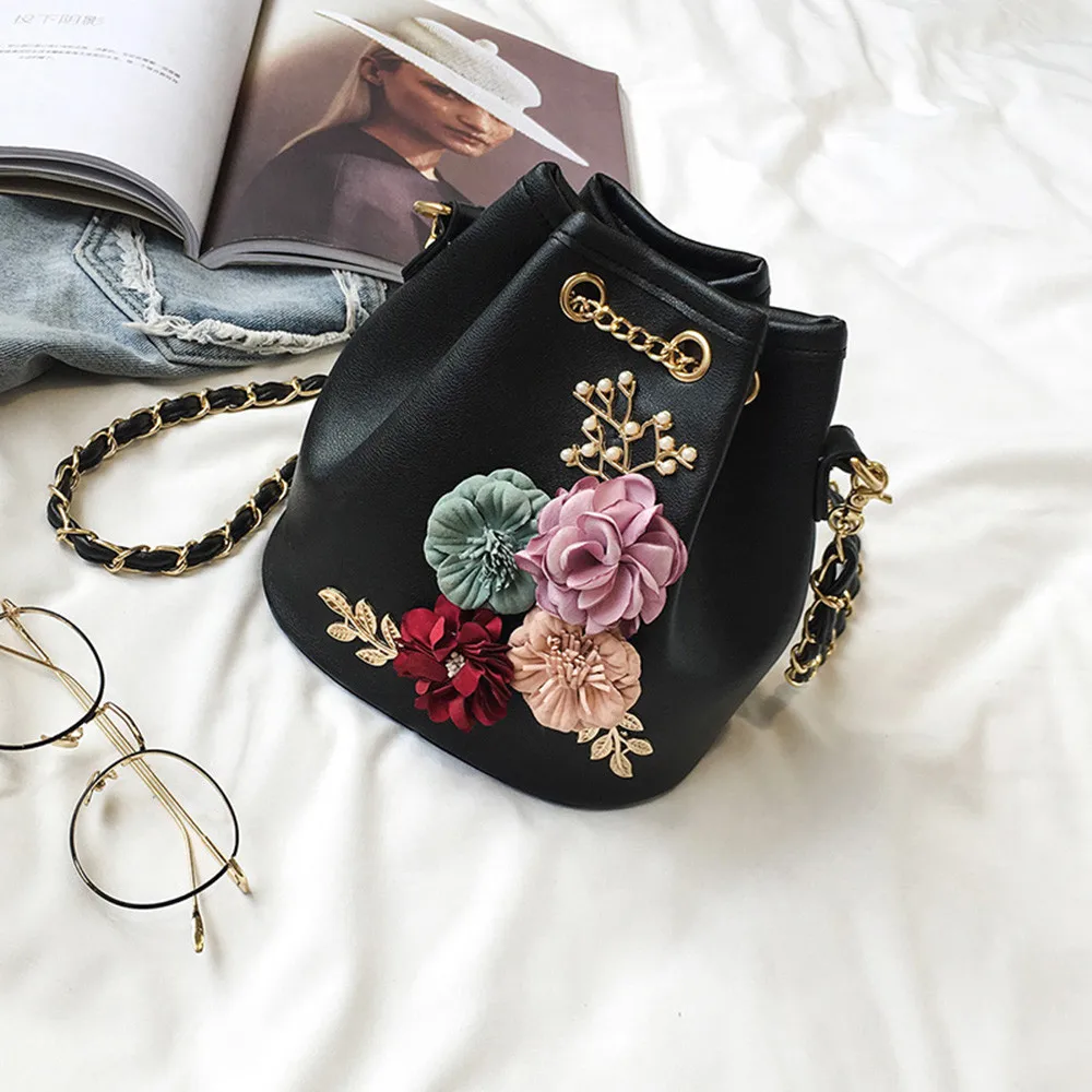 Женская новая модная сумка с аппликацией, сумки через плечо, сумочка с цветочным рисунком, сумки через плечо для женщин - Цвет: Черный