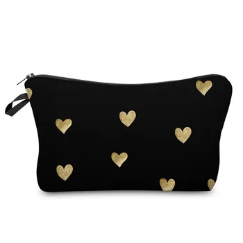 

Gold Heart prints Cosmetic Bag Girl Makeup Bag Multifunction Ladies Bag Case Wash Toiletry Make Up Organizer Storage Travel Bag