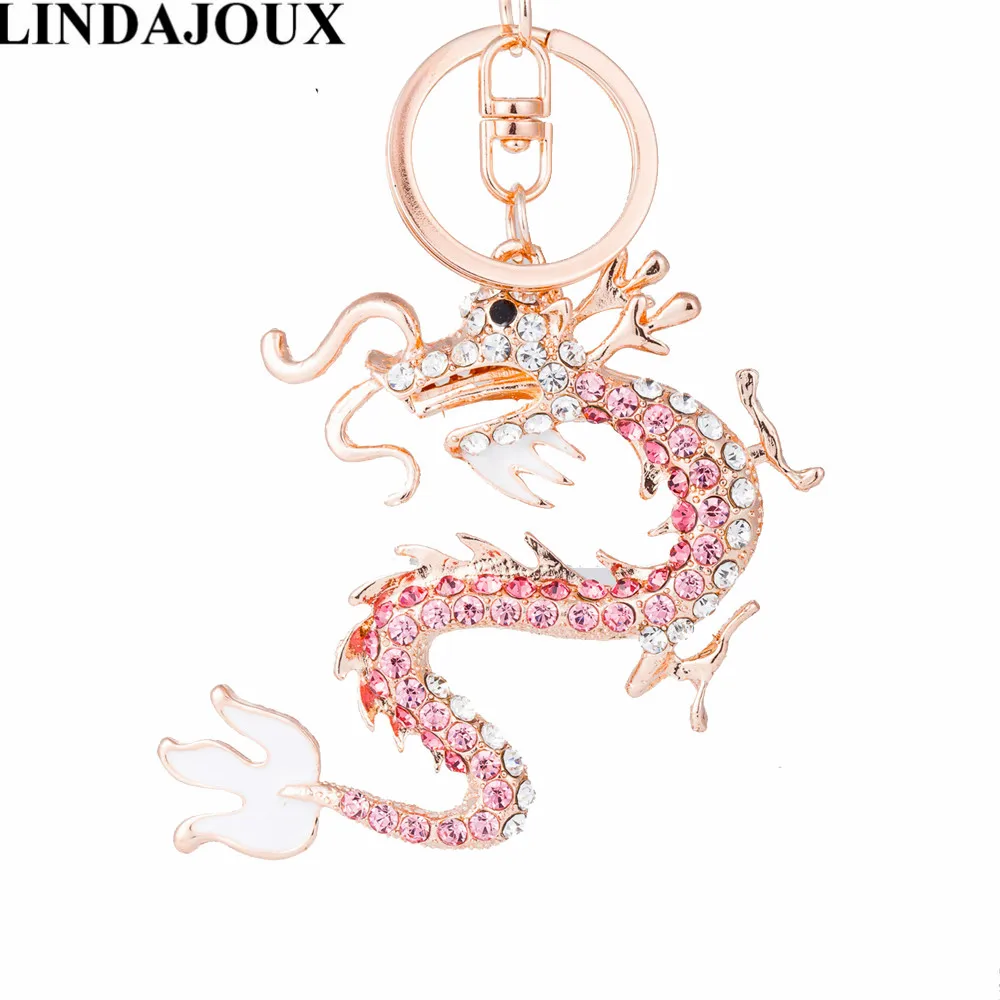 

LINDAJOUX Animal Dragon Keychains Keyrings Crystal Pendant Key Chains Women KeyChian Car Charm Purse Handbag Birthday Gift