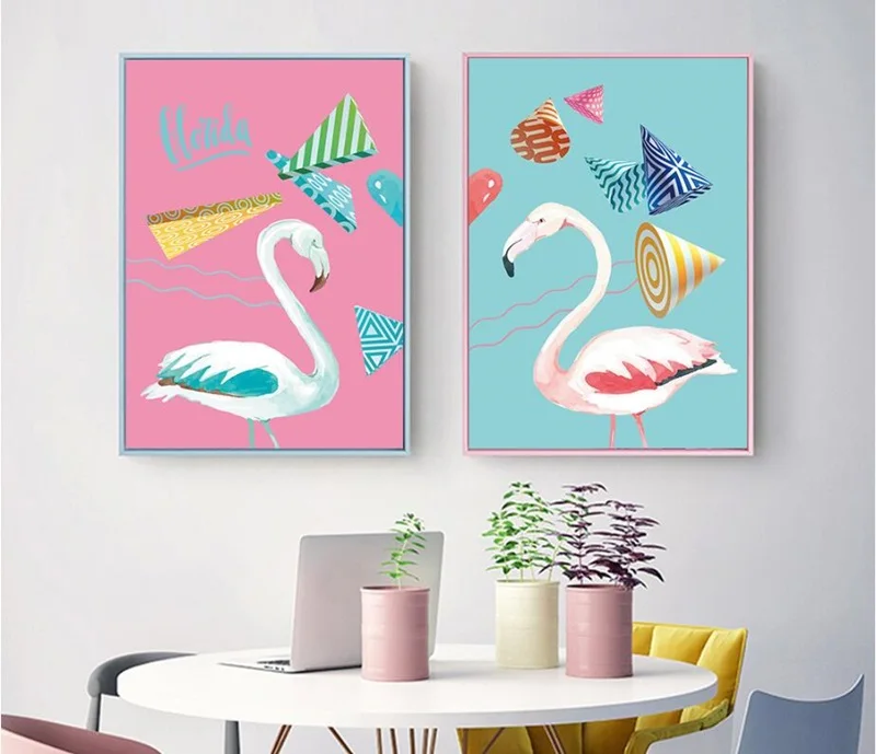 

Nordic Minimalist Flamingo Swan Decoration Painting Unframed Modular Picture Canvas Wall Art Posters and prints for Kids Room