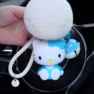 Милый мультяшный брелок hello kitty из кроличьего меха с помпонами, помпонами, брелок для женщин с кожаным ремешком, металлическое кольцо для ключей, цепочка для автомобильных сумок, брелок D35B - Цвет: 12