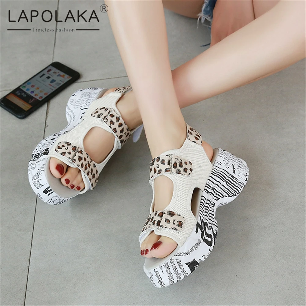 

Lapolaka New Fashion Ladies Wedges Heels Leopard Print Flat Platform Women Shoes Woman Casual Party Summer Sandals 2019