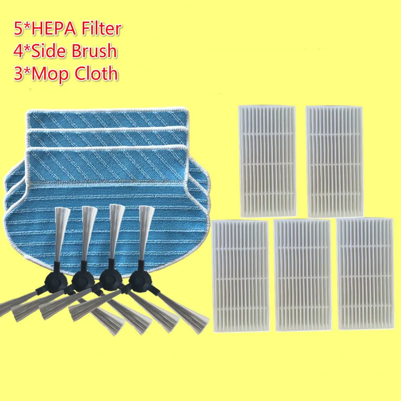 

12pcs/lot Replacement Kit for Proscenic 790T (5*HEPA Filter + 4*Side Brush + 3*Mop Cloth) Robot Vacuum Cleaner Parts