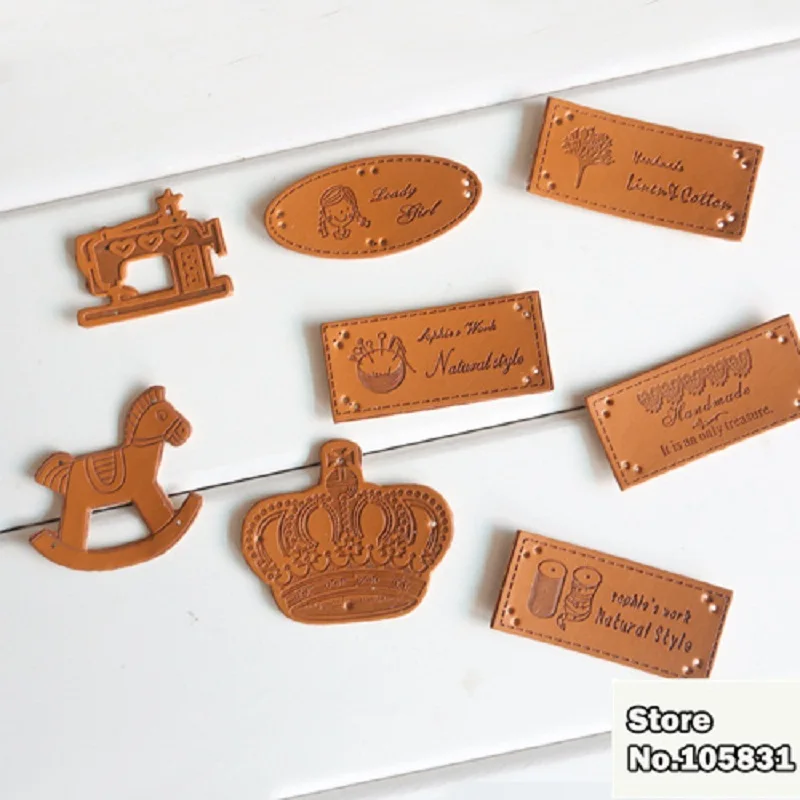 

10X DIY custom embossed leather label patch skin standard indentation decoration label clothing jeans label handmade 8 patterns