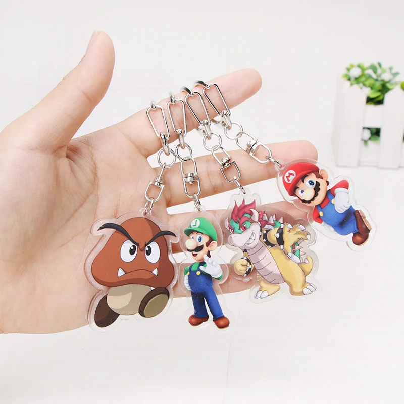 

Super Mario Bros Keychain figure toys Luigi Mario Bowser Odyssey Goomba Pendant Keyring PVC Action Figures Toys Model Dolls gift