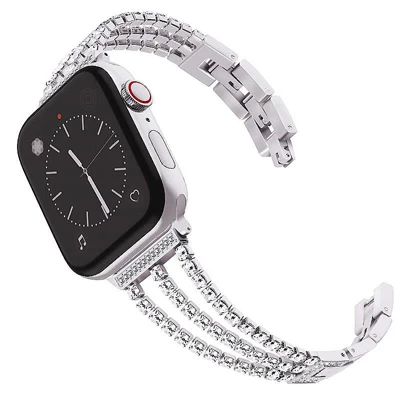 Для I watch ремешок металлический женский полый для Apple Watch Алмазный ремешок подходит для Apple Watch 4 3 2 1 38 мм 40 мм 42 мм 44 мм - Цвет: Серебристый